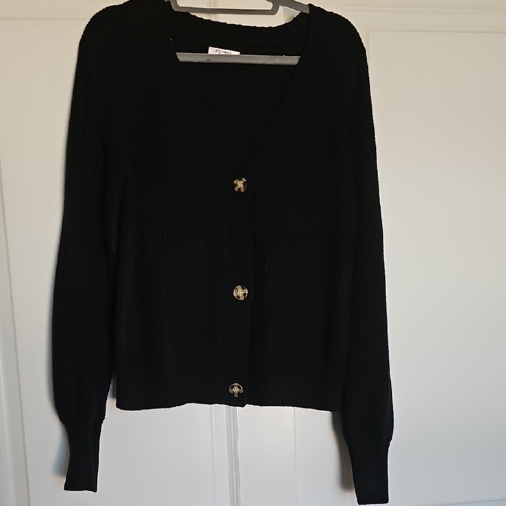 Women's Oversized Black Button-Up Sweater Cardigan Size Medium
